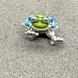 Whimsical Sterling Silver Frog Bracelet Charm – Green & Blue Enamel